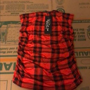 Plaid red and black tube top ruching